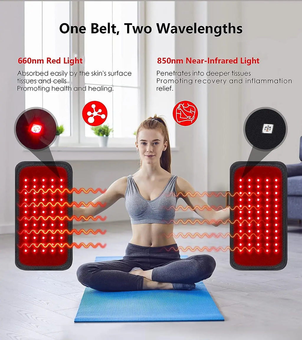 60-LED Red & Infrared Light Therapy Belt – 660nm/850nm Slimming Heat Pad for Waist & Body