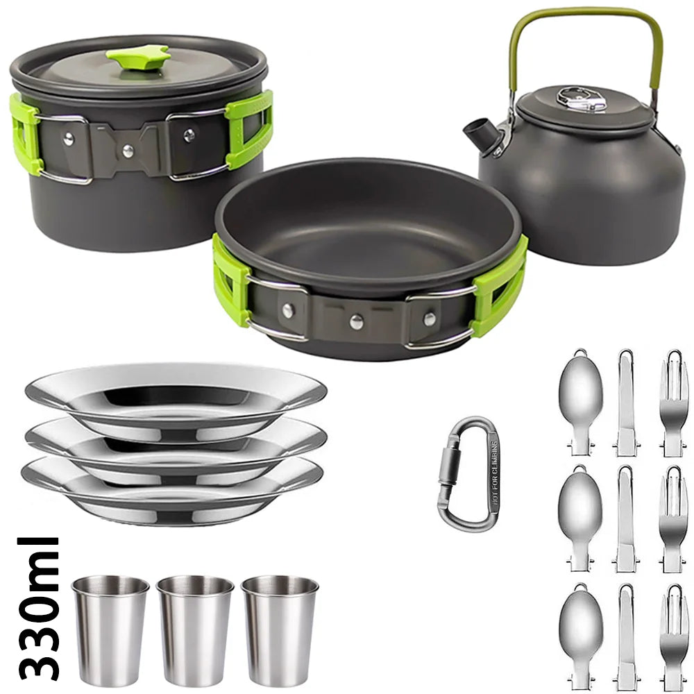 Portable Camping Cookware Set – Non-Stick Pots, Teapot, and Tableware