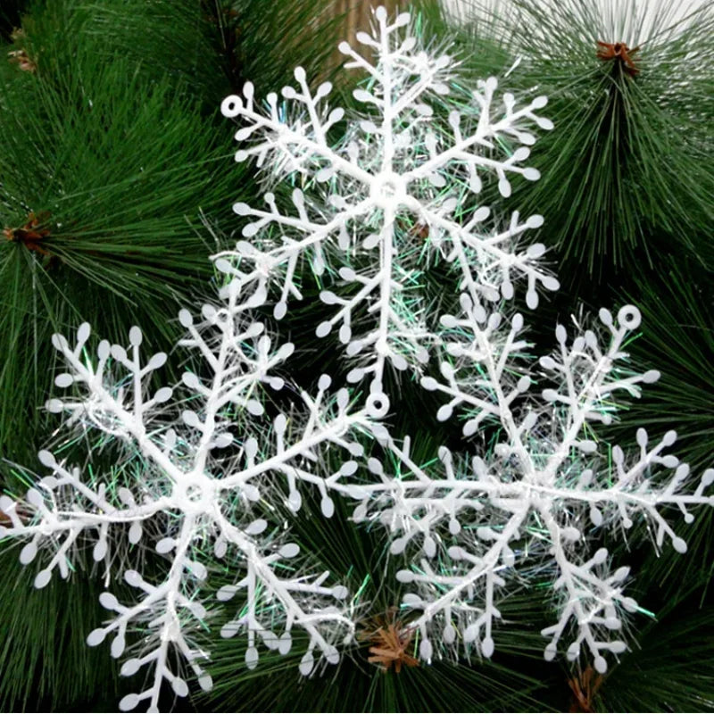 Glitter Snowflake Ornaments – Festive White Decorations for Christmas Tree and Home