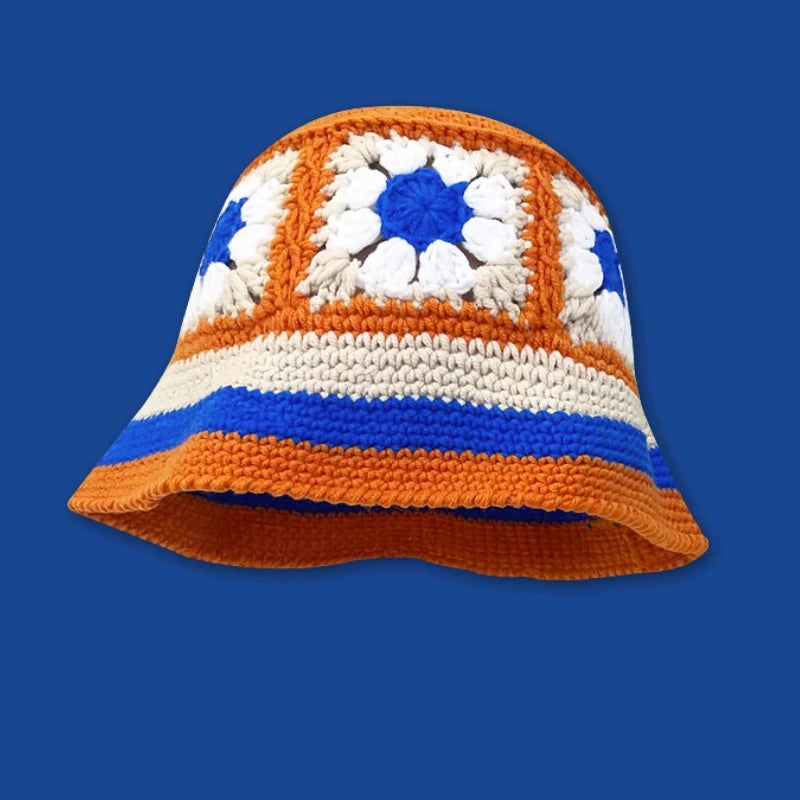 Crochet Flower Bucket Hat – Knitted Y2K Beanie for Women
