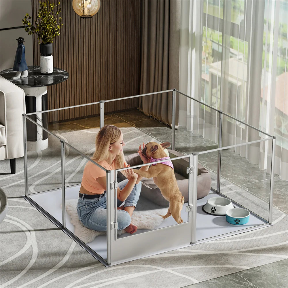 Acrylic Dog Playpen – Large Pet Enclosure with Waterproof Pad