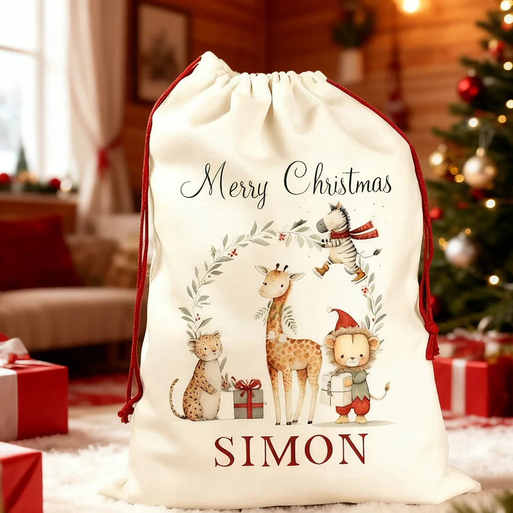 Custom Christmas Santa Sack – Large Linen Holiday Gift Bag