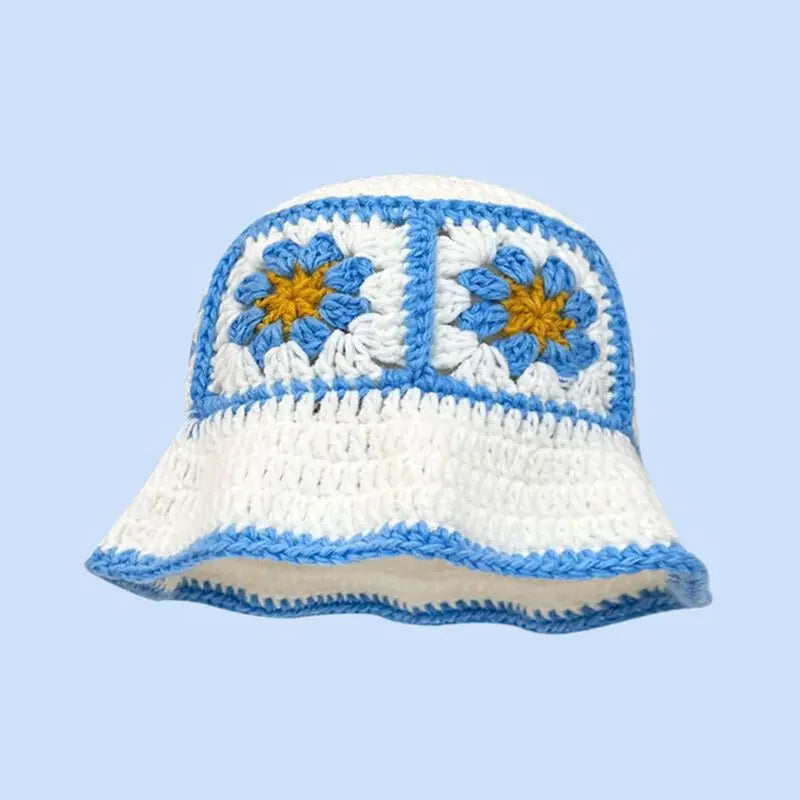 Crochet Flower Bucket Hat – Knitted Y2K Beanie for Women