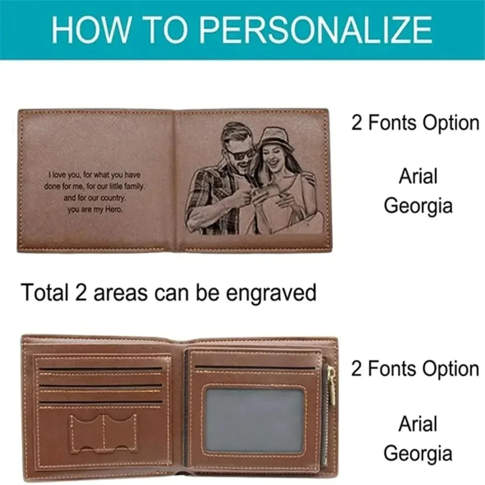 Custom Engraved Photo Wallet – Personalized Name Wallet for Him