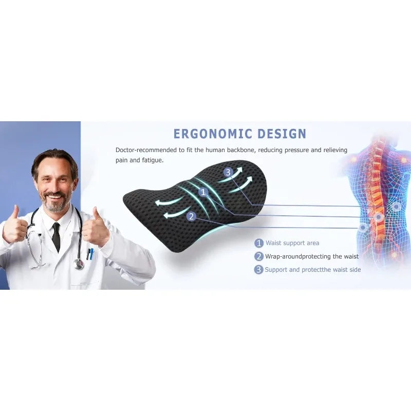 Memory Foam Lumbar Pillow – Ergonomic Back Support for Chair or Car