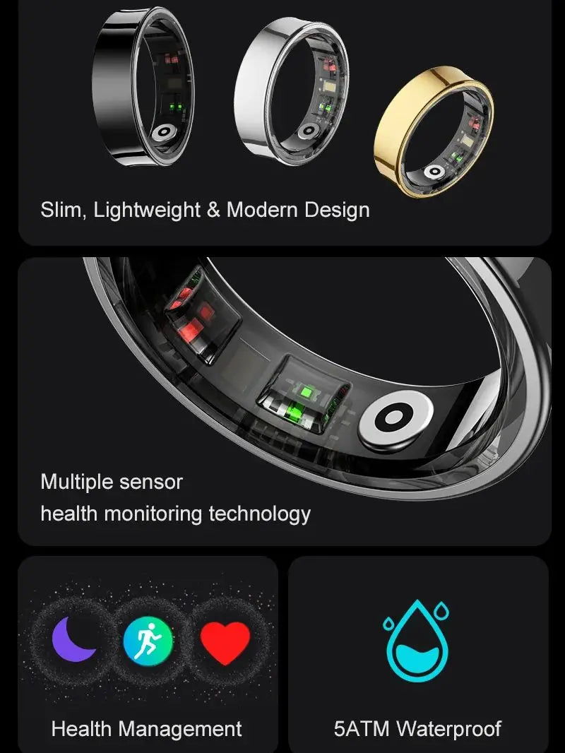Smart Health Tracking Ring – Monitor Skin Temp, Track Sports, Waterproof