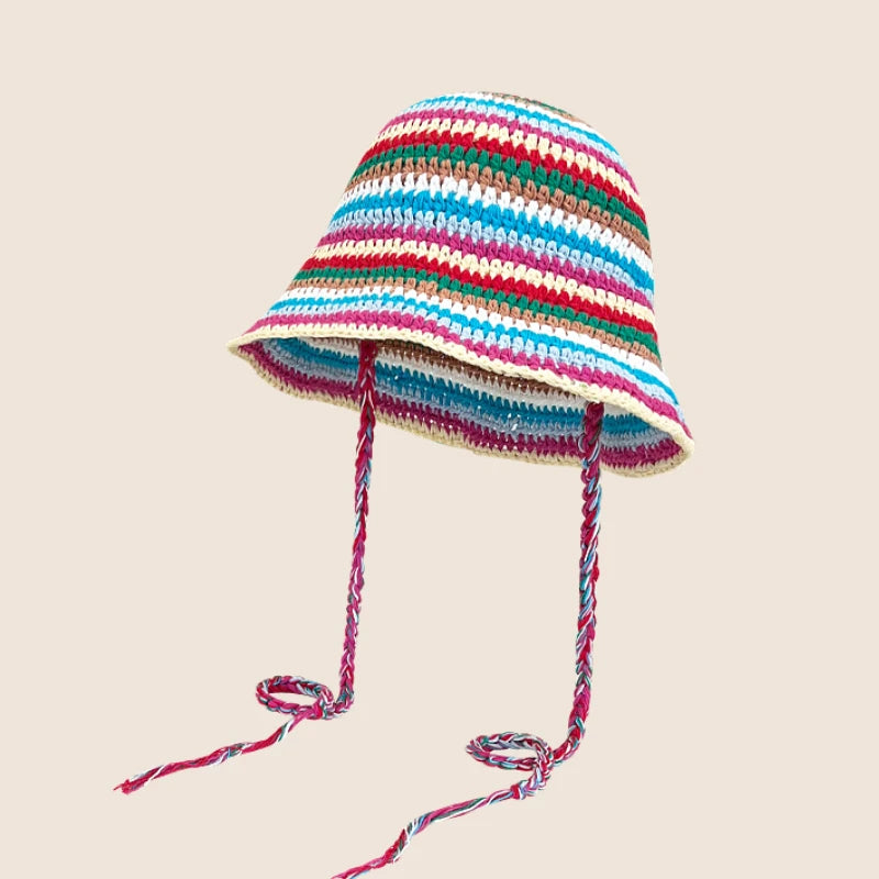 Crochet Flower Bucket Hat – Knitted Y2K Beanie for Women