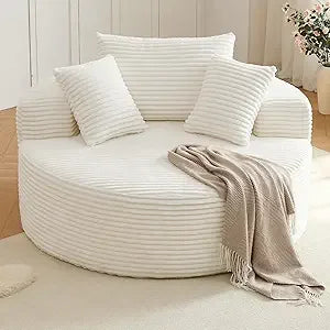 Round Corduroy Chaise Lounge – Deep Comfort Cloud Sofa