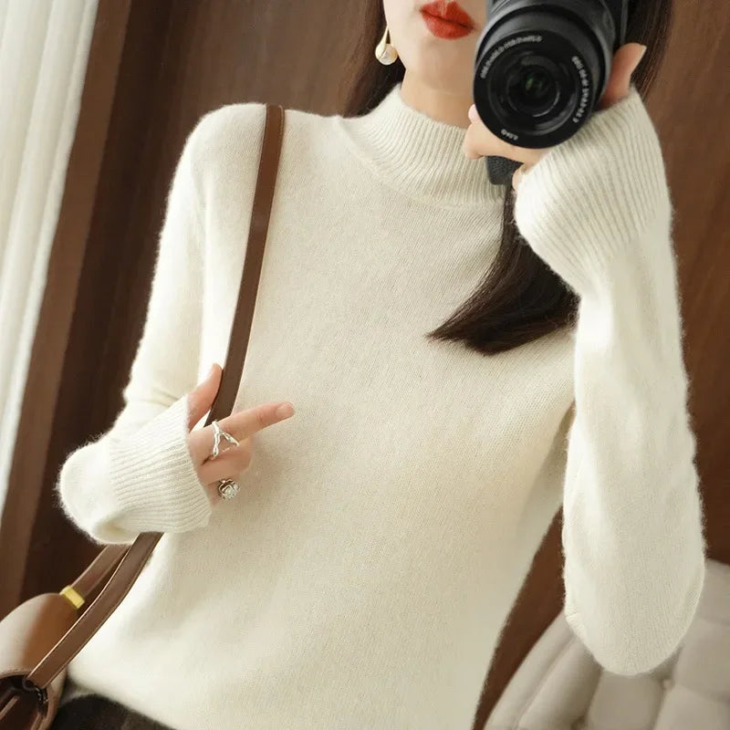 Autumn Winter Women’s Korean Sweater – Warm Basic Knit Long Sleeve Pullover