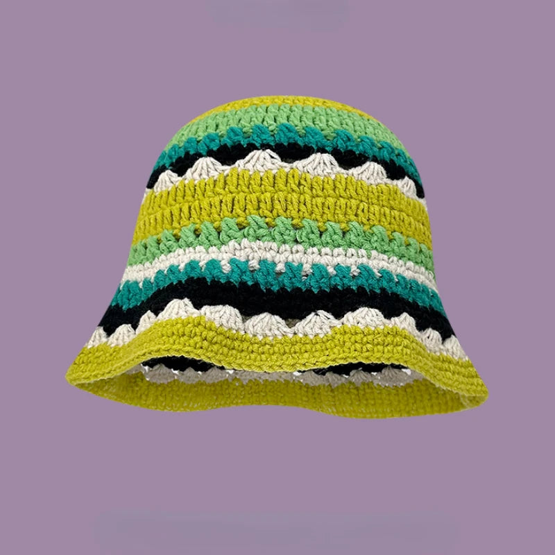 Crochet Flower Bucket Hat – Knitted Y2K Beanie for Women