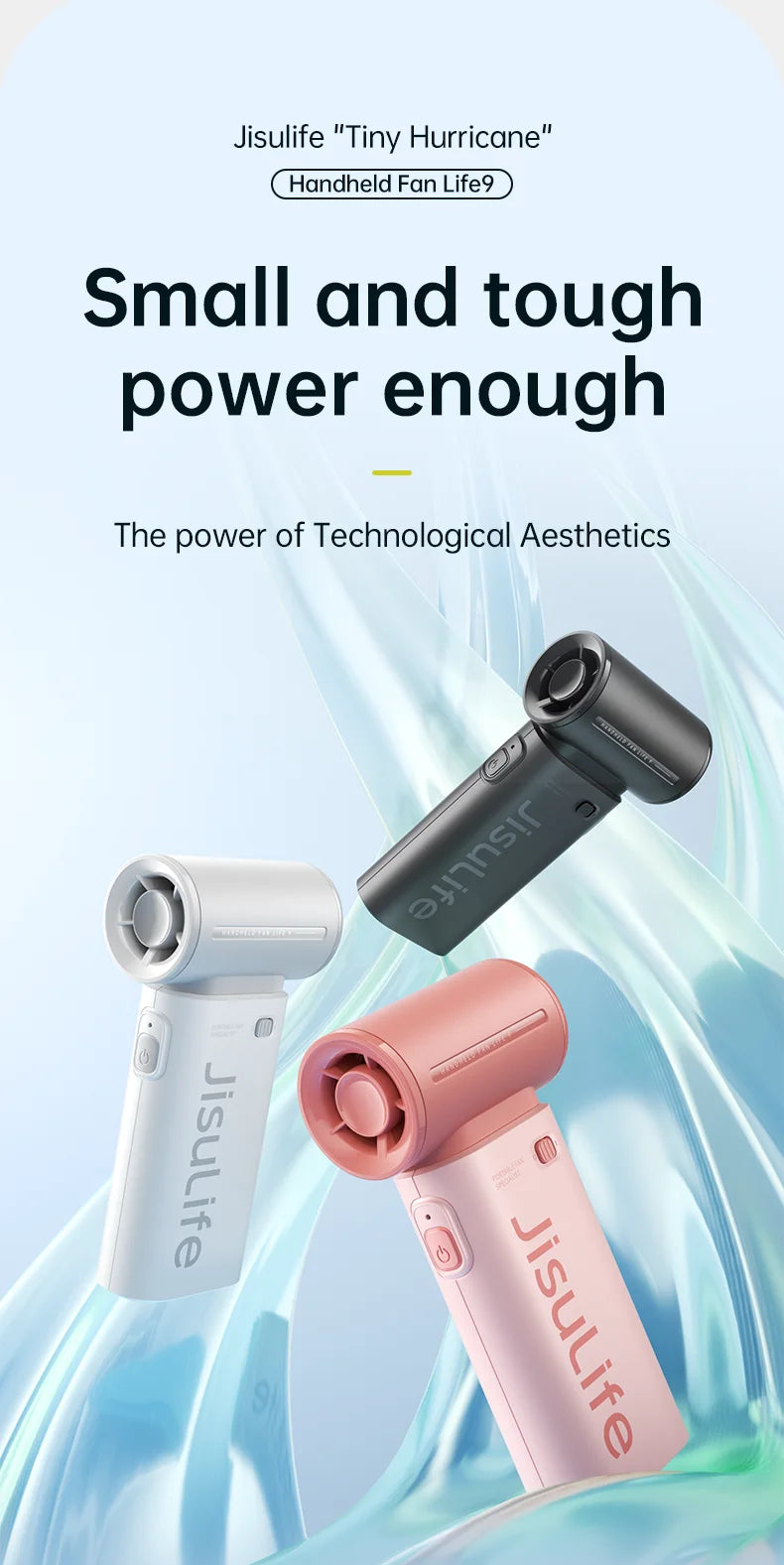 JISULIFE Handheld Turbo Fan – USB Rechargeable with Adjustable Speeds and Strong Wind