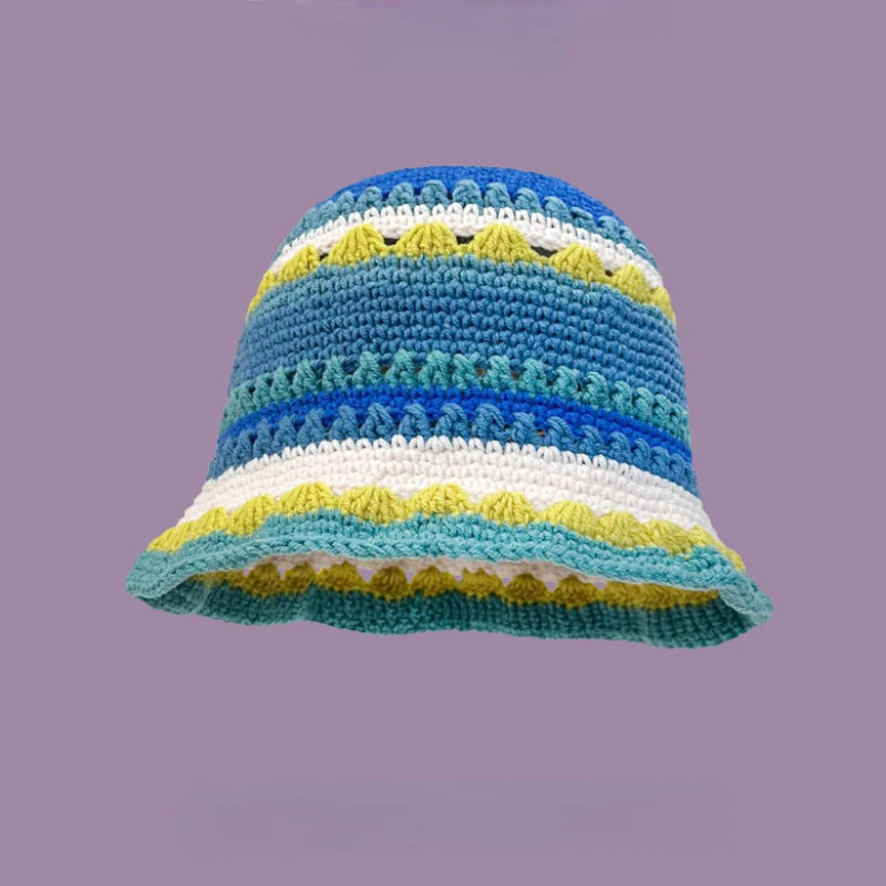 Crochet Flower Bucket Hat – Knitted Y2K Beanie for Women