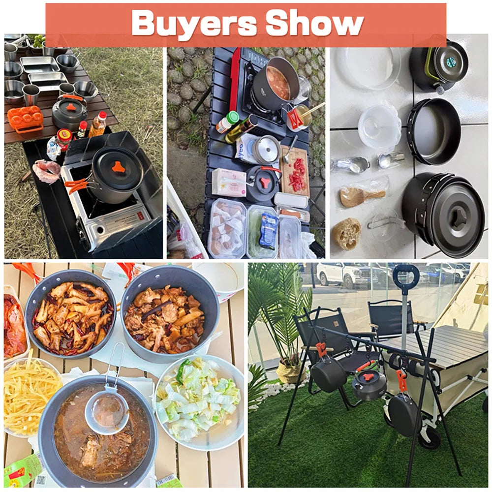 Portable Camping Cookware Set – Non-Stick Pots, Teapot, and Tableware