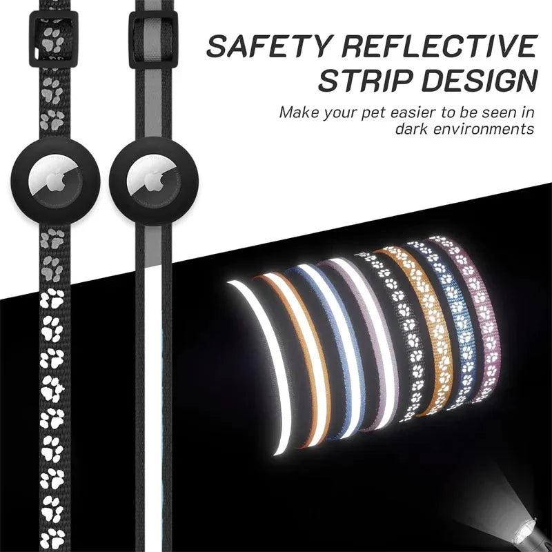 Adjustable Reflective Cat Collar – Safety GPS with Airtag Holder and Bell
