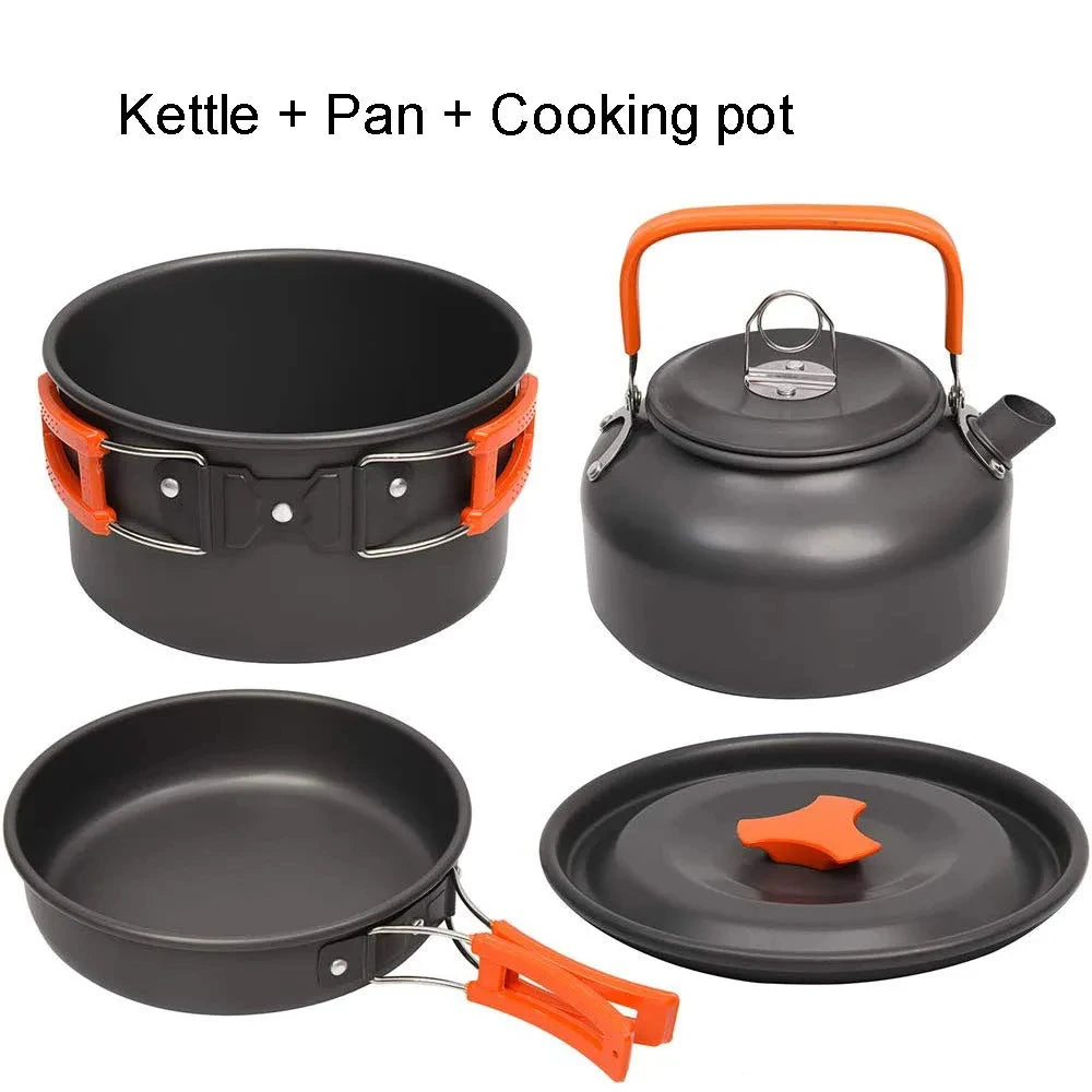 Portable Camping Cookware Set – Non-Stick Pots, Teapot, and Tableware