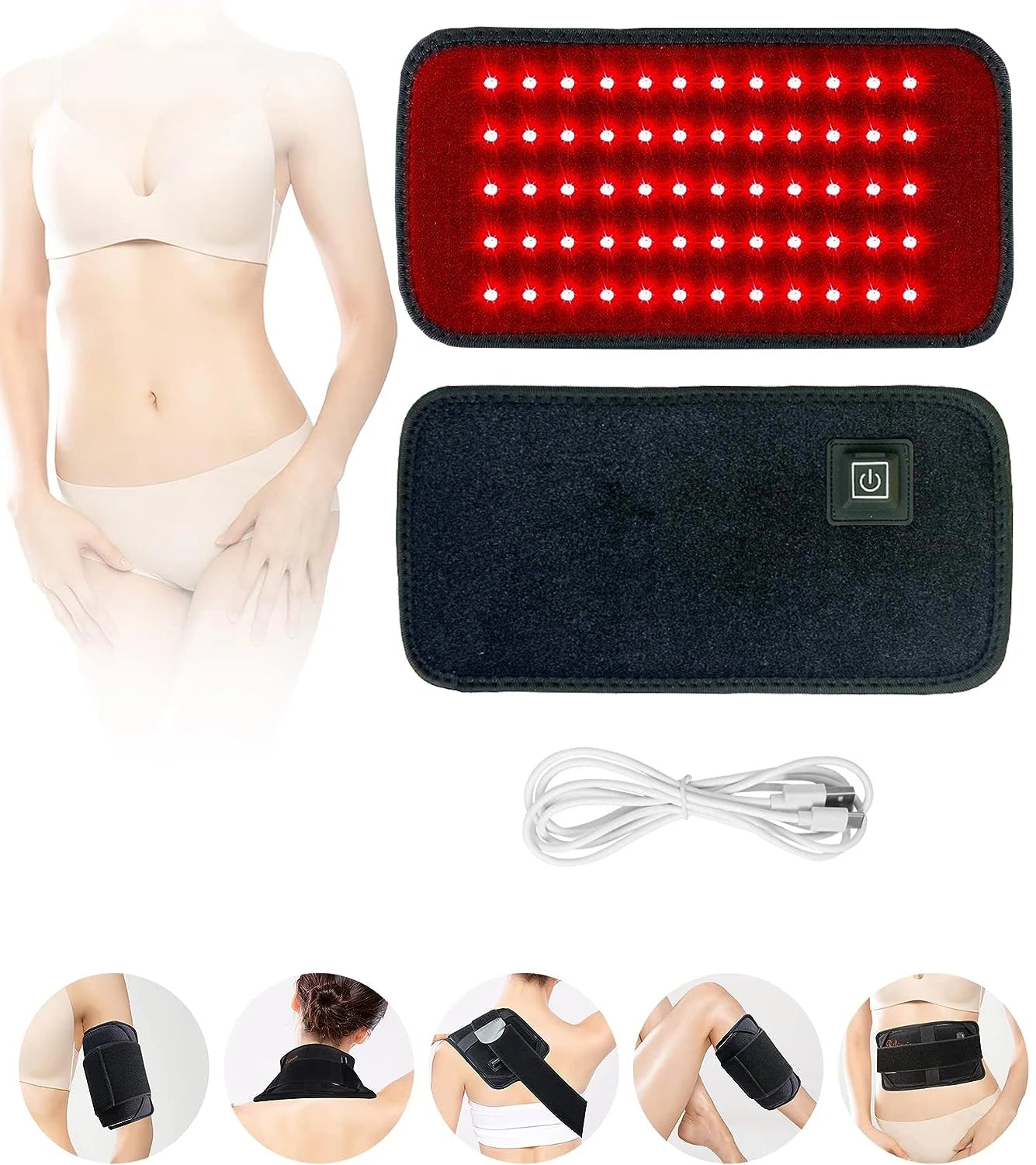60-LED Red & Infrared Light Therapy Belt – 660nm/850nm Slimming Heat Pad for Waist & Body