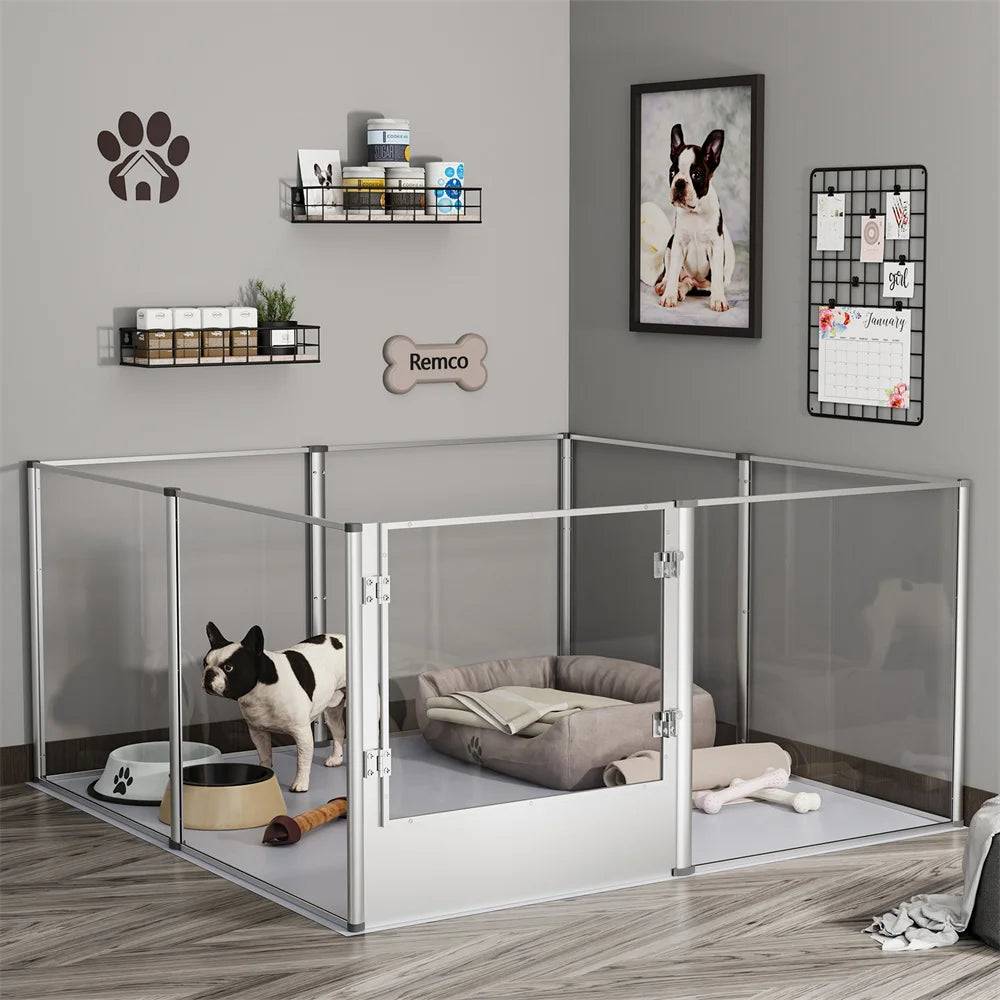 Acrylic Dog Playpen – Large Pet Enclosure with Waterproof Pad