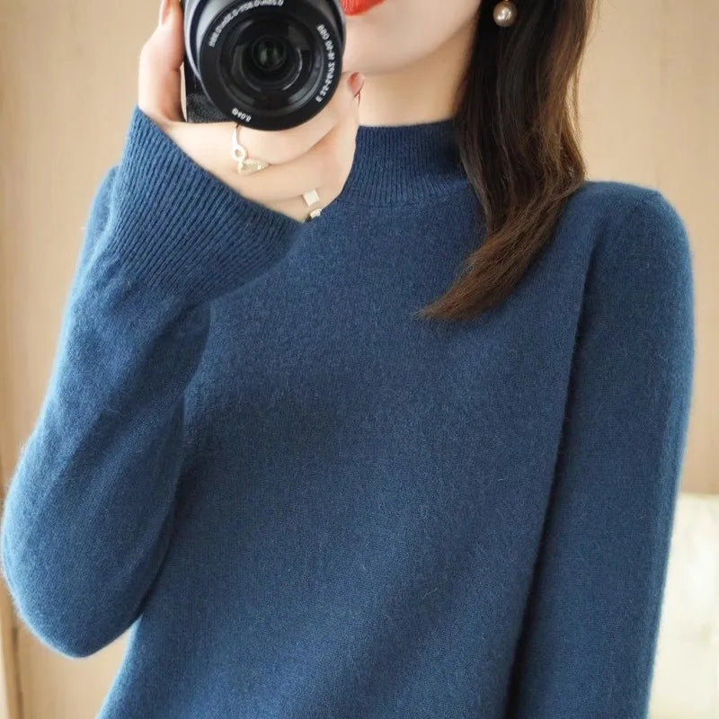 Autumn Winter Women’s Korean Sweater – Warm Basic Knit Long Sleeve Pullover