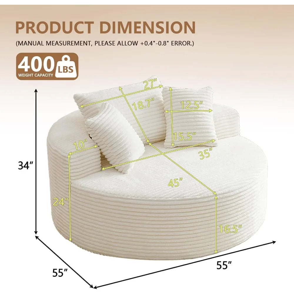 Round Corduroy Chaise Lounge – Deep Comfort Cloud Sofa