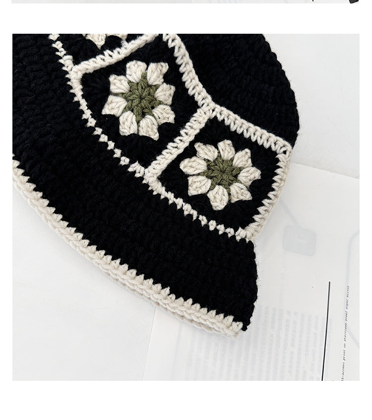 Crochet Flower Bucket Hat – Knitted Y2K Beanie for Women