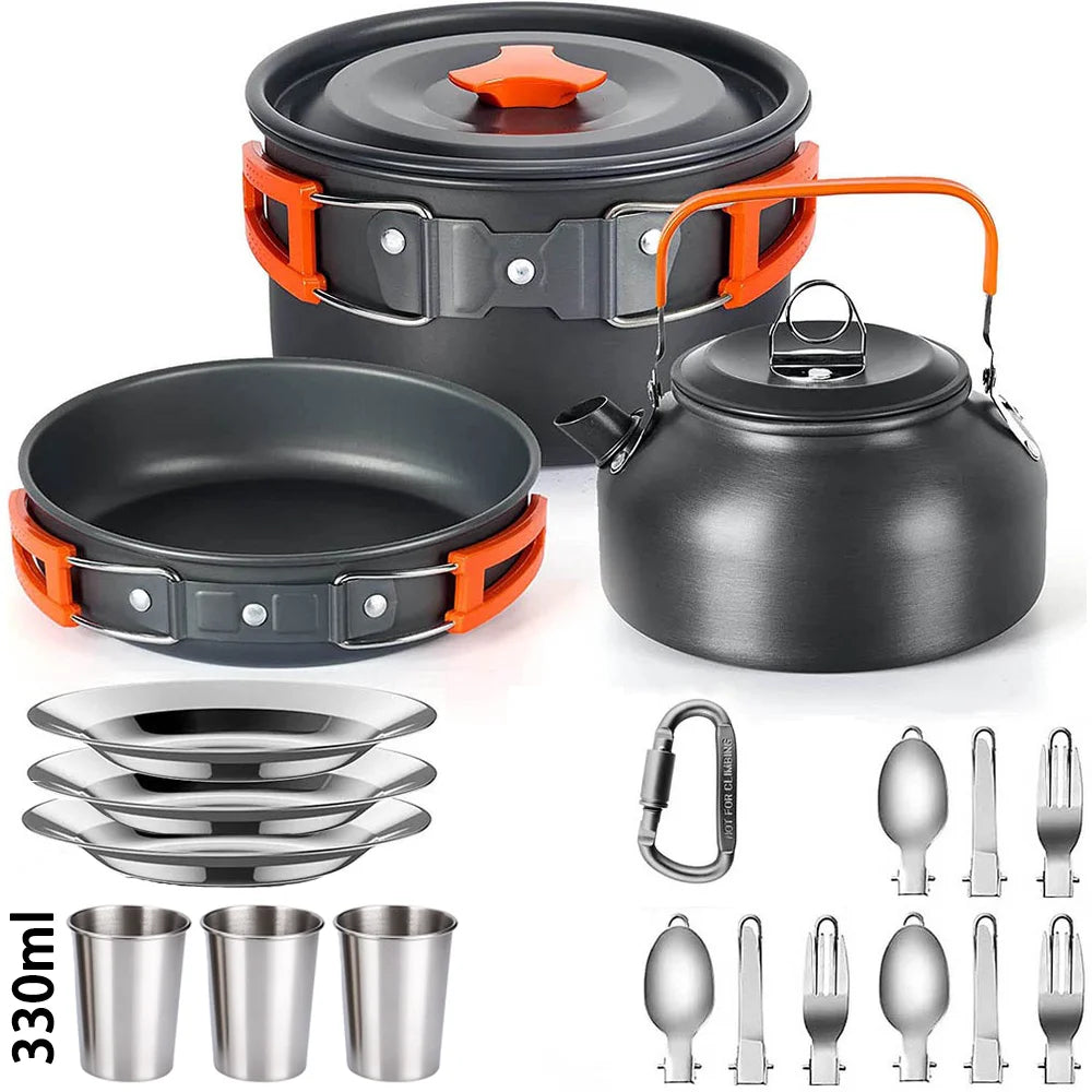 Portable Camping Cookware Set – Non-Stick Pots, Teapot, and Tableware