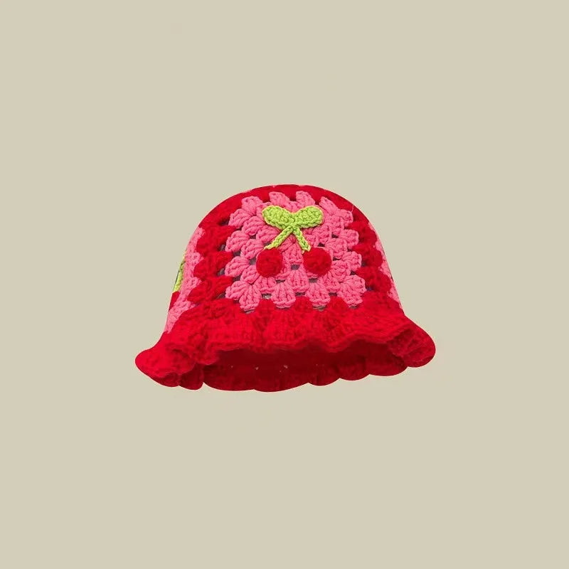 2023 Autumn Handmade Crochet Flower Bucket Hat – Knitted Y2K Beanie for Women