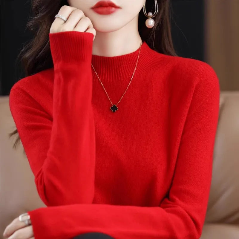 Autumn Winter Women’s Korean Sweater – Warm Basic Knit Long Sleeve Pullover