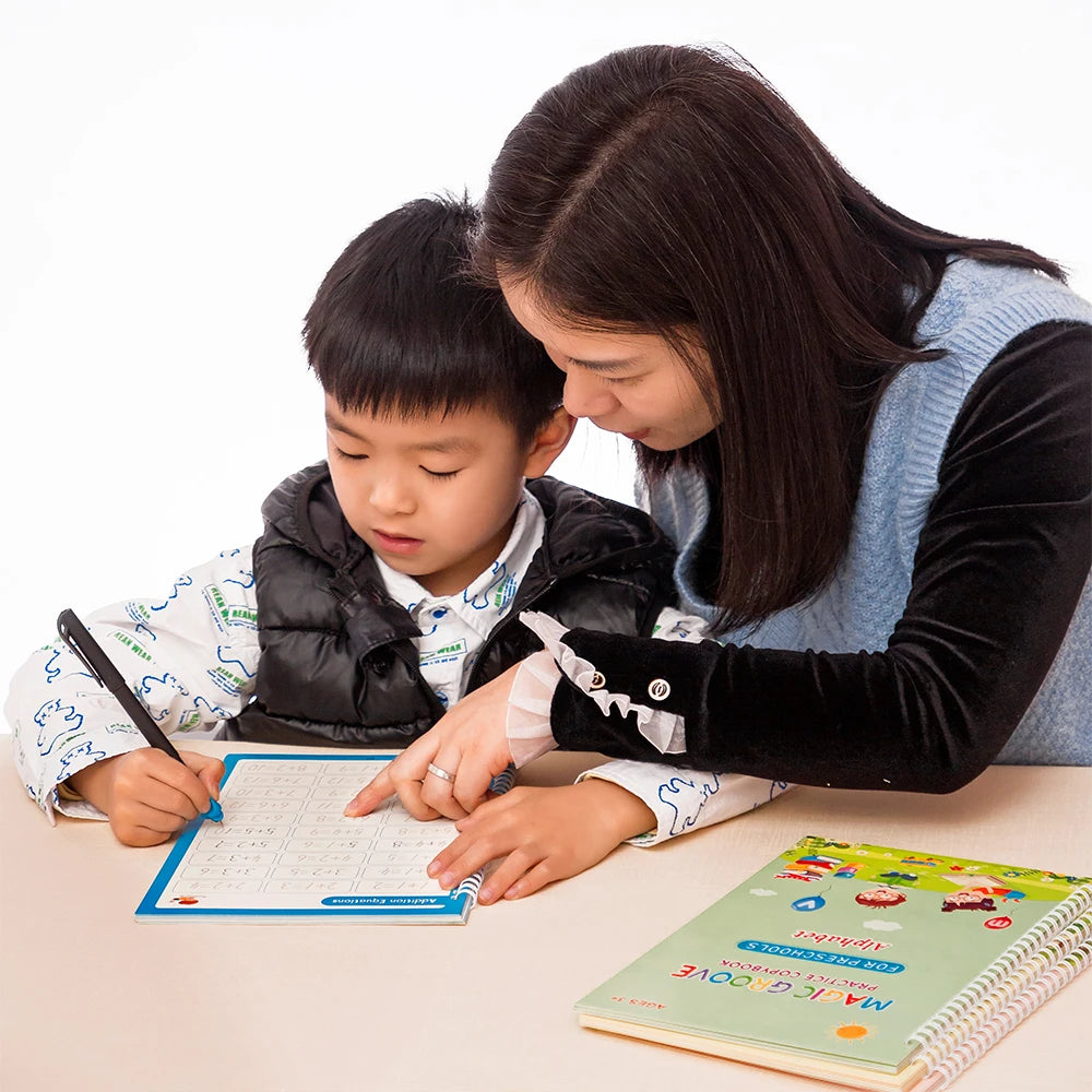 4pcs Reusable Magic Copybook Set for Kids – Handwriting Practice & Groove Guide