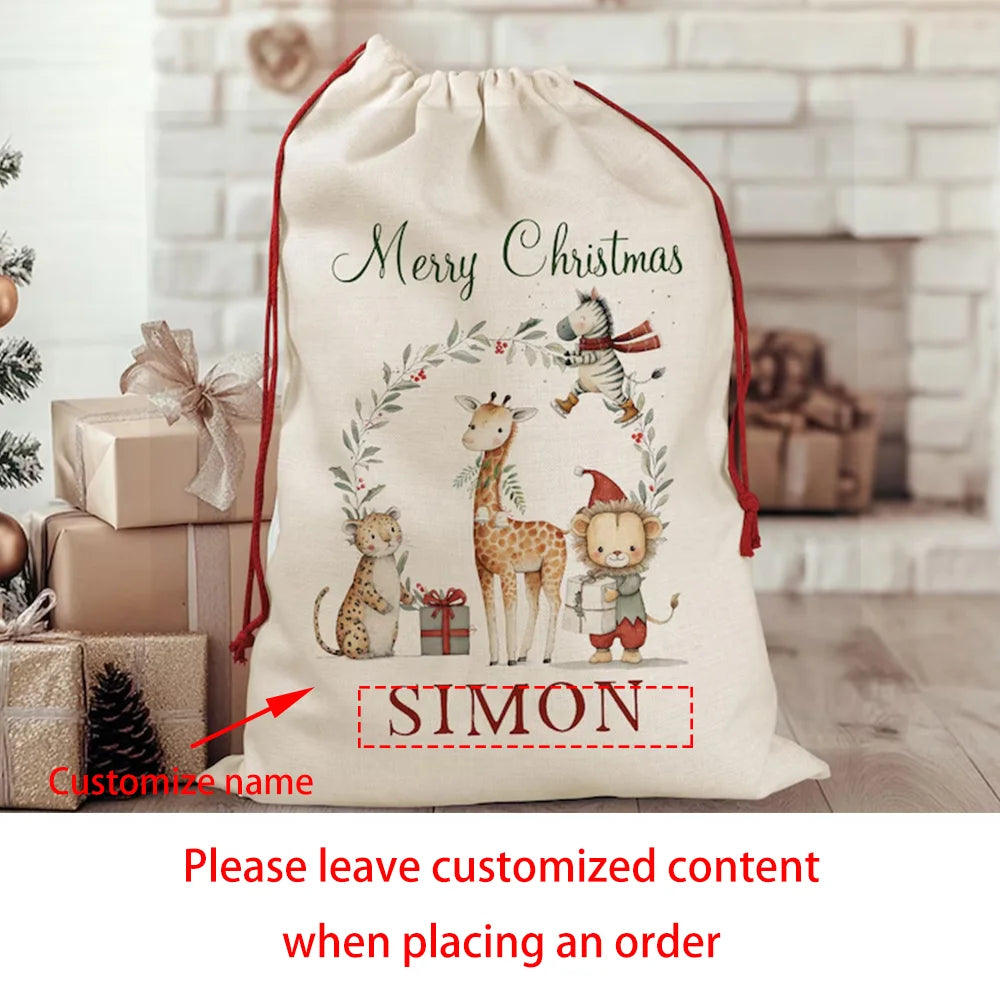 Custom Christmas Santa Sack – Large Linen Holiday Gift Bag