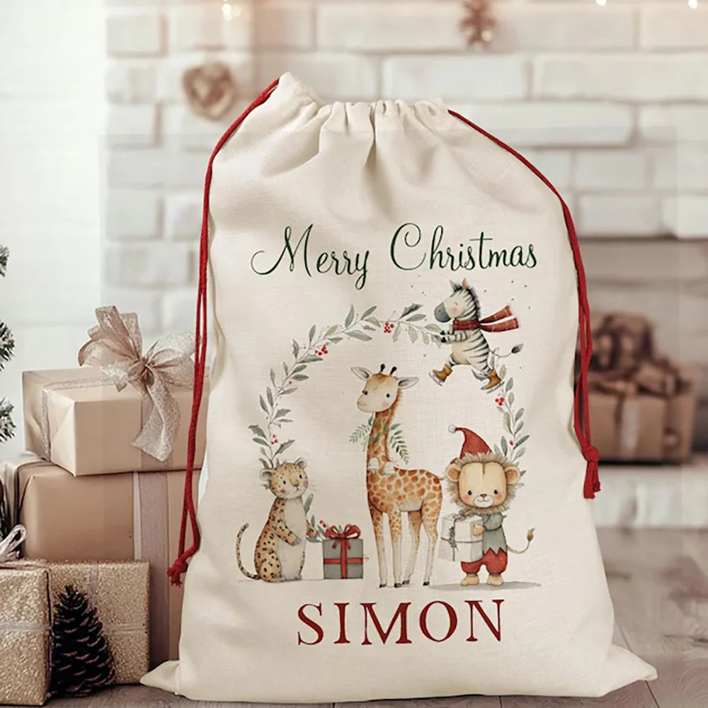 Custom Christmas Santa Sack – Large Linen Holiday Gift Bag