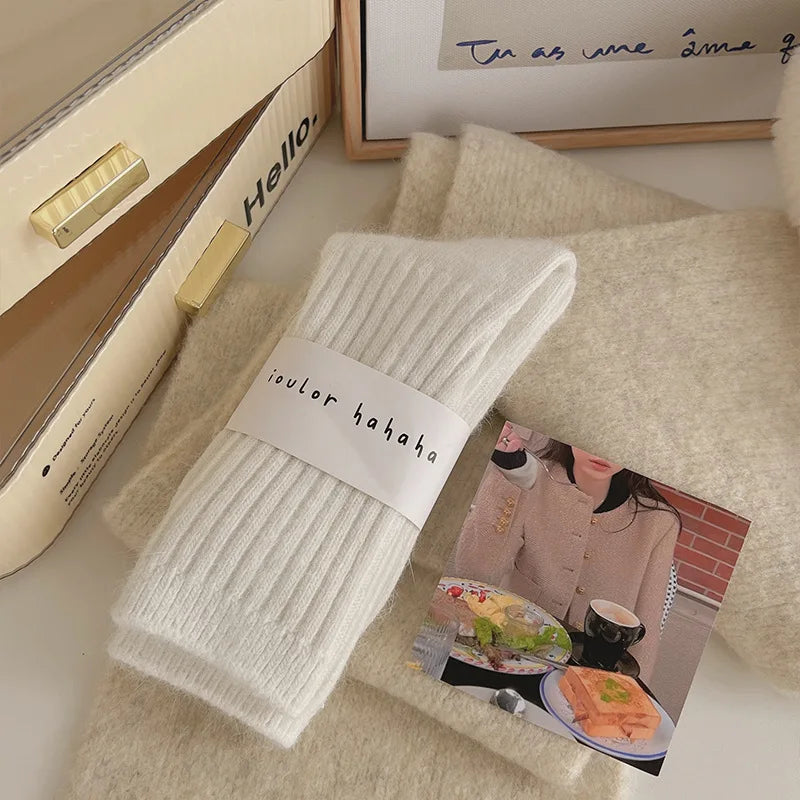 Cozy Velvet Winter Socks for Women – Warm Mid-Tube Cashmere with Stripes