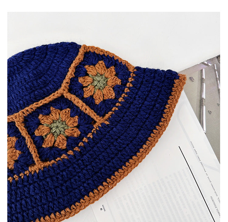 Crochet Flower Bucket Hat – Knitted Y2K Beanie for Women