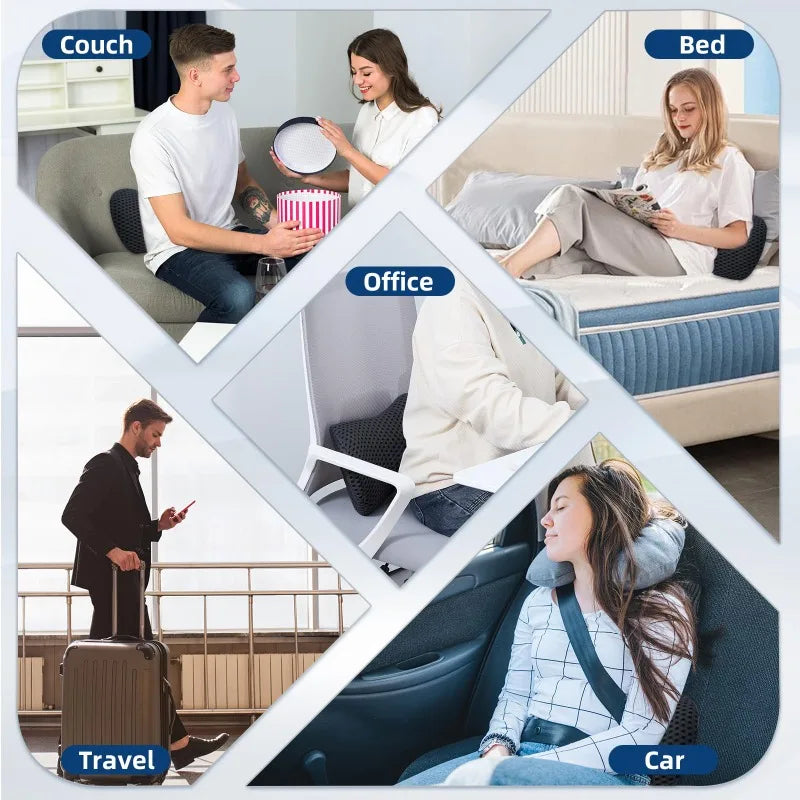 Memory Foam Lumbar Pillow – Ergonomic Back Support for Chair or Car