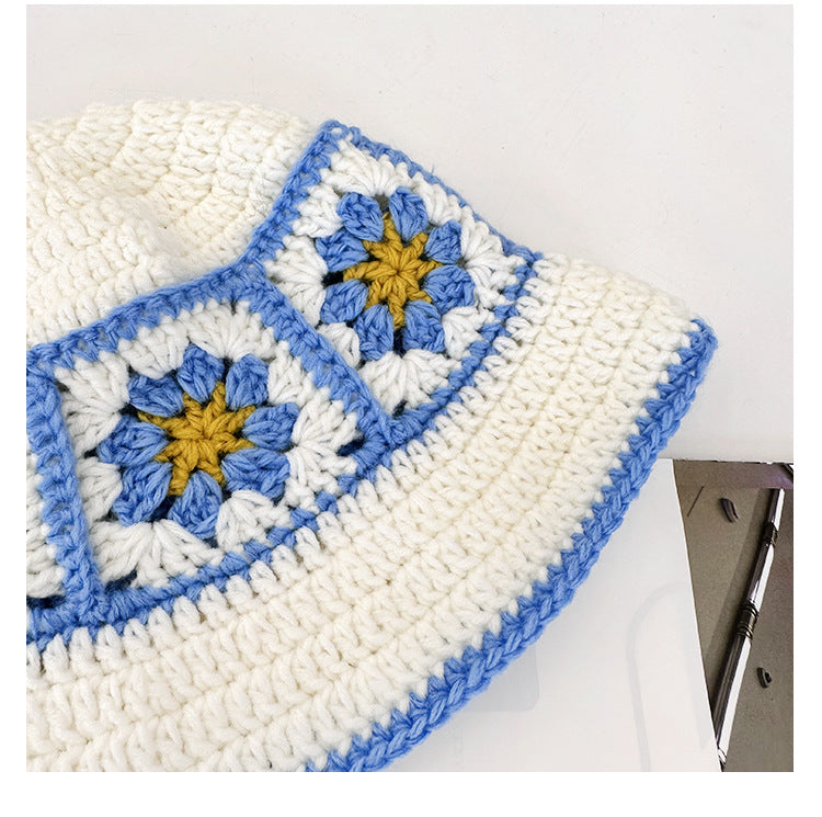 Crochet Flower Bucket Hat – Knitted Y2K Beanie for Women