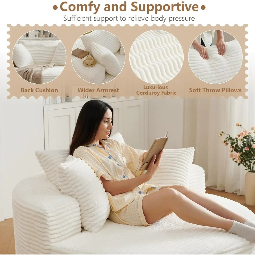 Round Corduroy Chaise Lounge – Deep Comfort Cloud Sofa