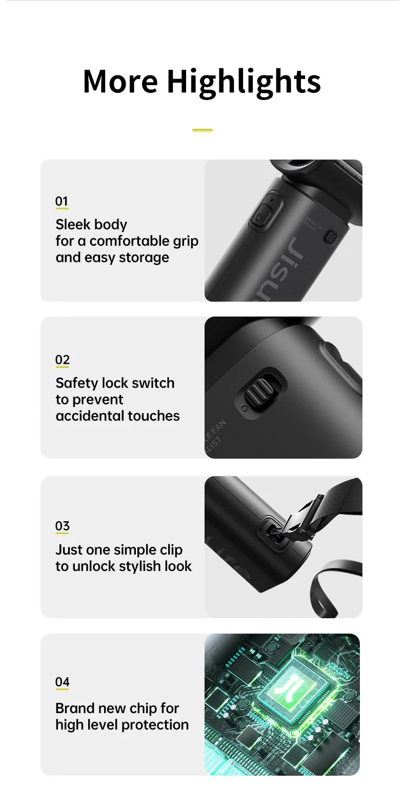 JISULIFE Handheld Turbo Fan – USB Rechargeable with Adjustable Speeds and Strong Wind