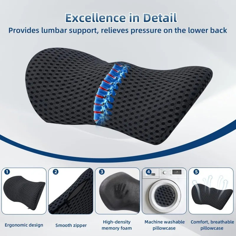 Memory Foam Lumbar Pillow – Ergonomic Back Support for Chair or Car