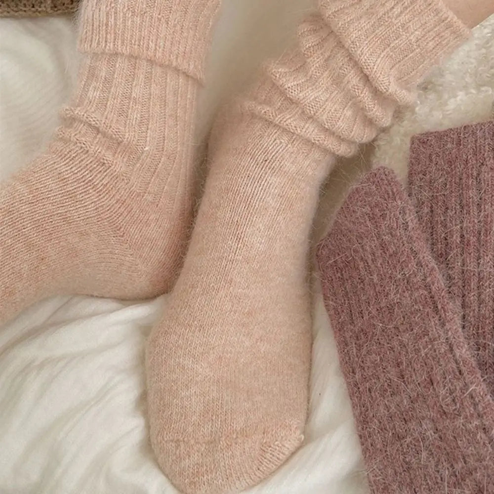 Cozy Velvet Winter Socks for Women – Warm Mid-Tube Cashmere with Stripes