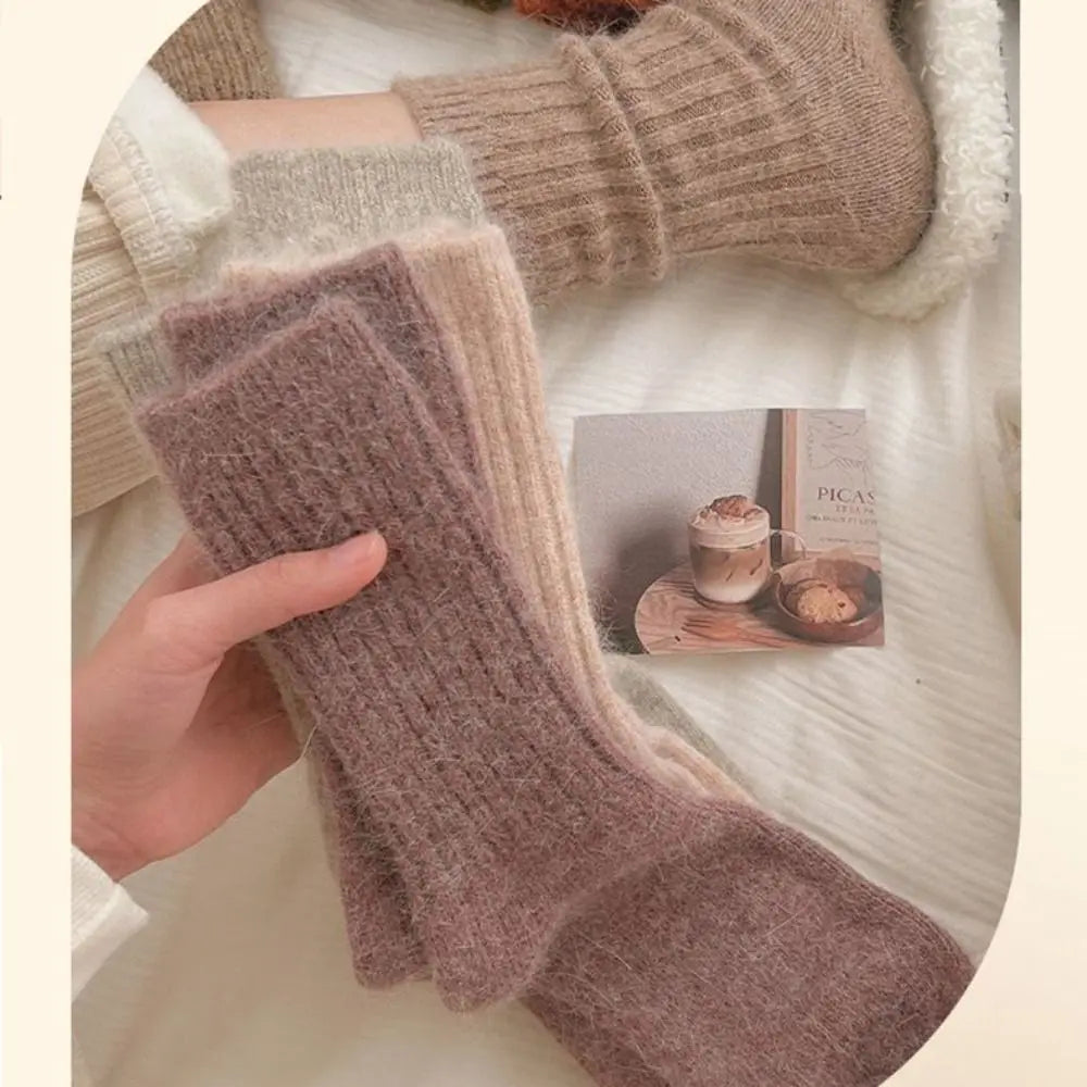 Cozy Velvet Winter Socks for Women – Warm Mid-Tube Cashmere with Stripes