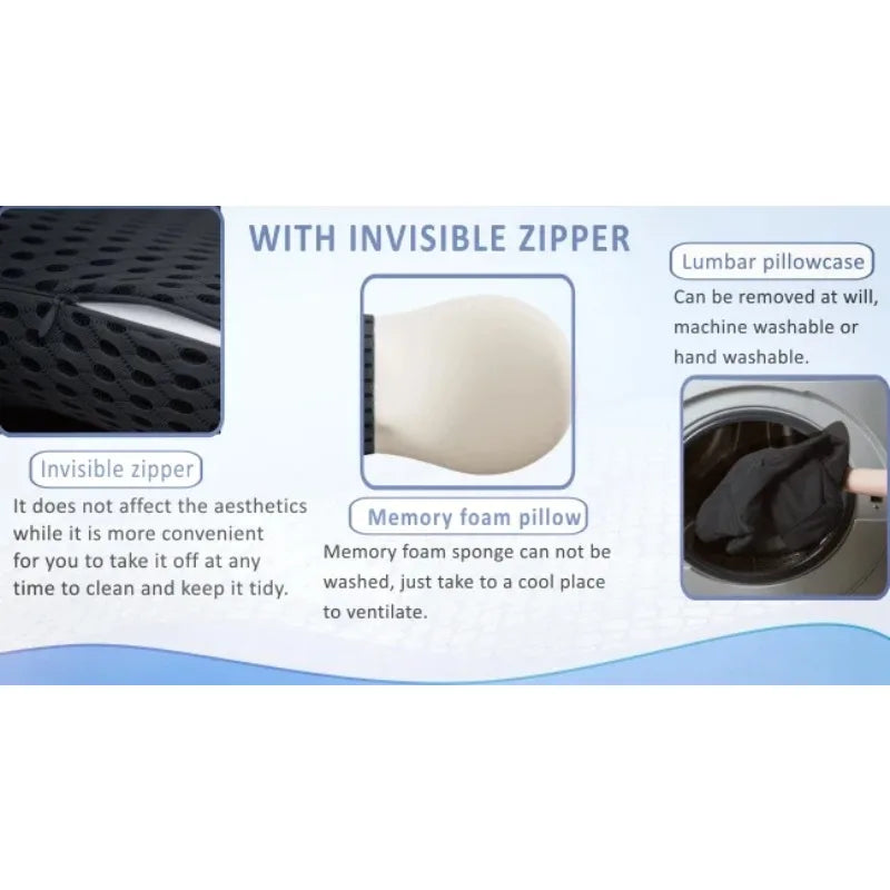 Memory Foam Lumbar Pillow – Ergonomic Back Support for Chair or Car