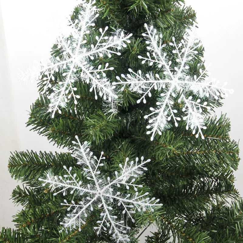 Glitter Snowflake Ornaments – Festive White Decorations for Christmas Tree and Home