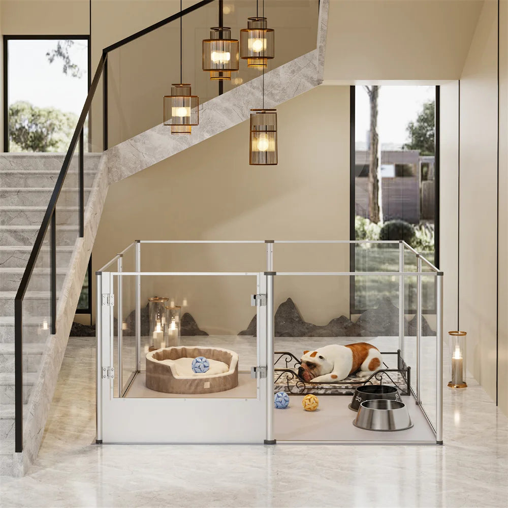 Acrylic Dog Playpen – Large Pet Enclosure with Waterproof Pad