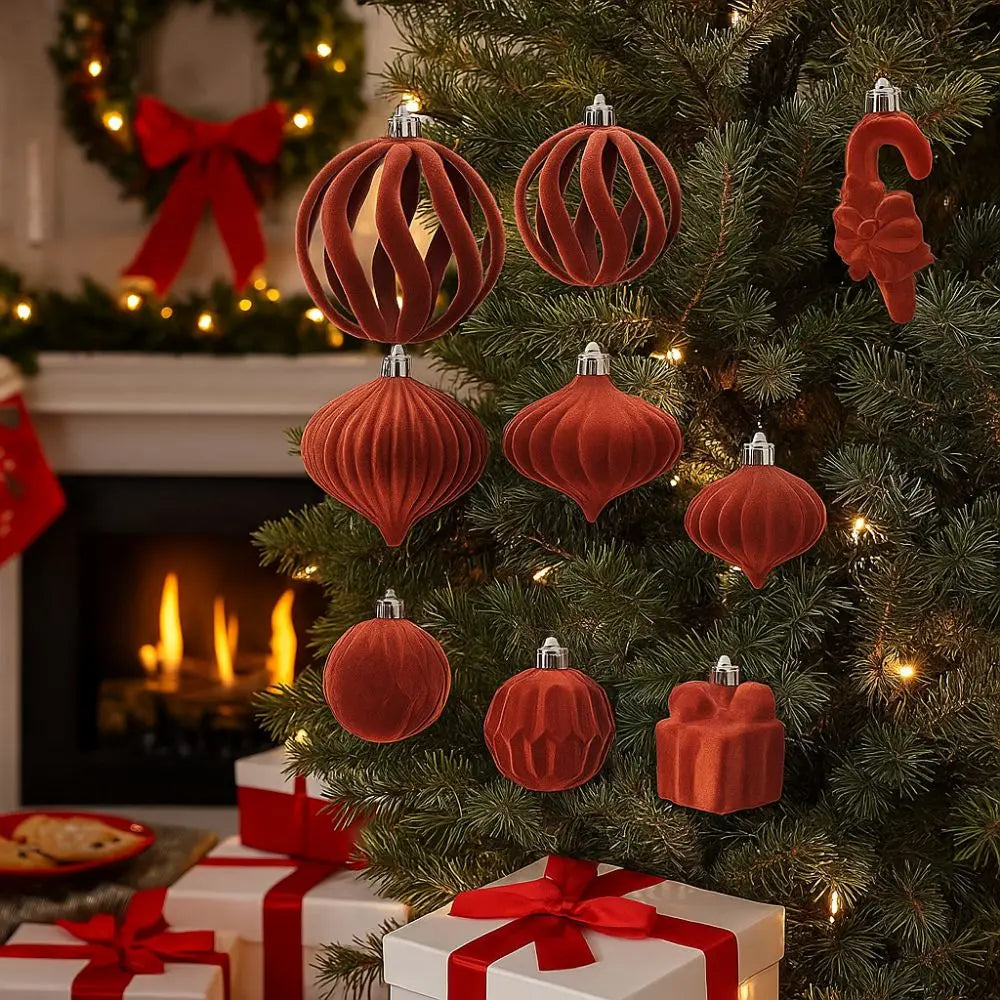 Flocked Christmas Ornaments – Special-Shaped Balls for Tree & Holiday Décor