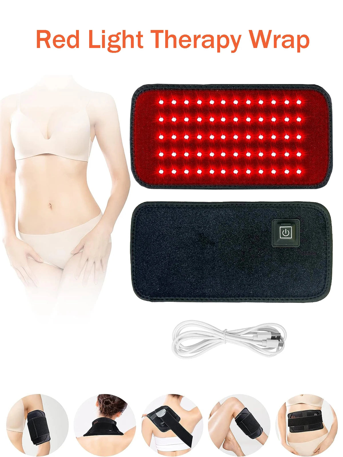 60-LED Red & Infrared Light Therapy Belt – 660nm/850nm Slimming Heat Pad for Waist & Body