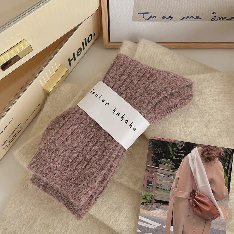 Cozy Velvet Winter Socks for Women – Warm Mid-Tube Cashmere with Stripes