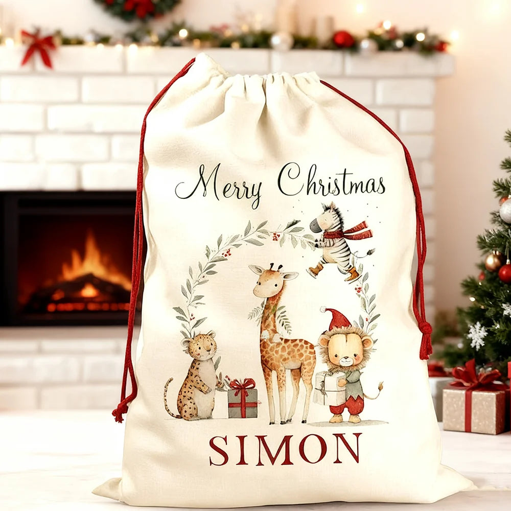 Custom Christmas Santa Sack – Large Linen Holiday Gift Bag