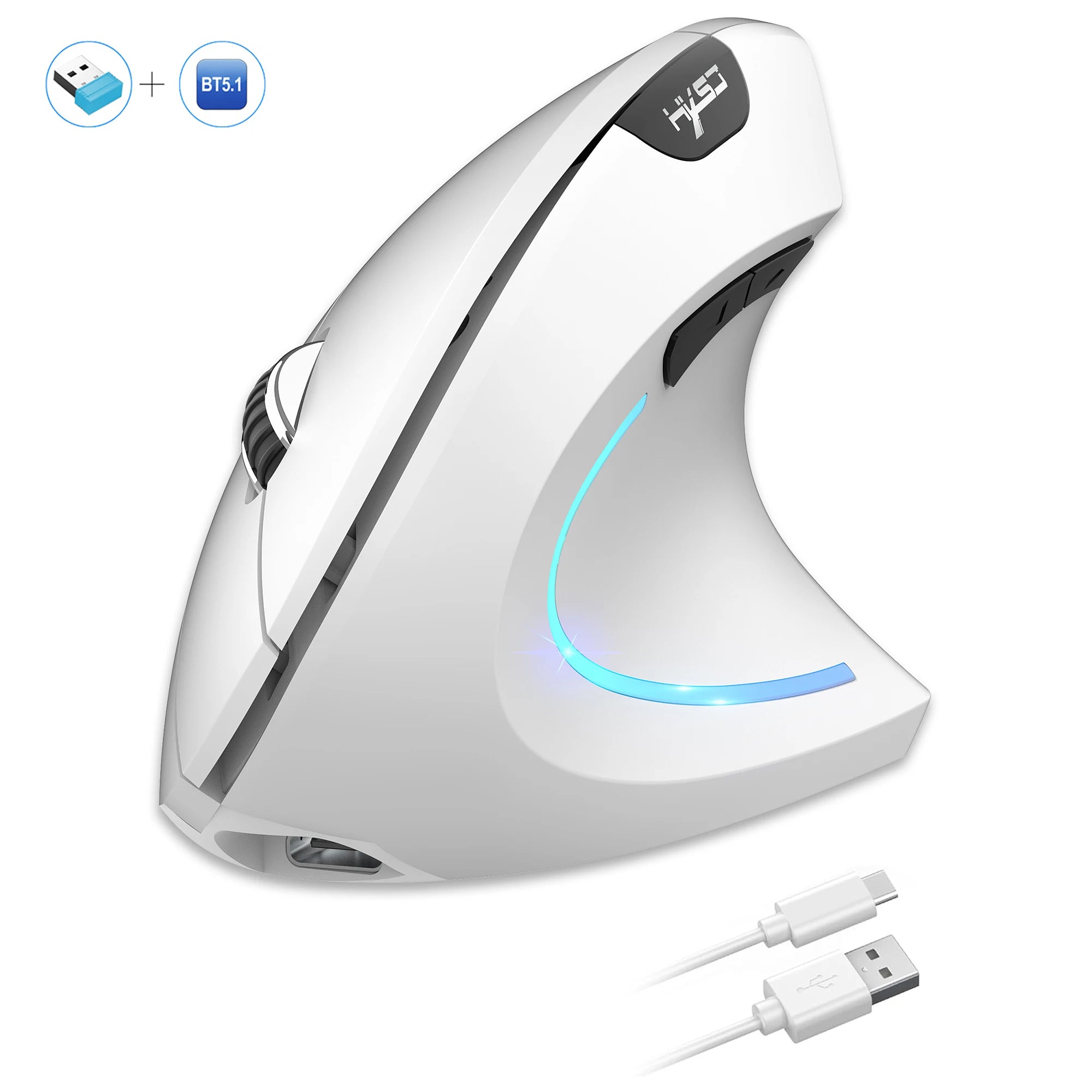 2025 HXSJ Dual-Mode Vertical Ergonomic Mouse, 600mAh Rechargeable 2400DPI Type-C Wireless Mouse for PC