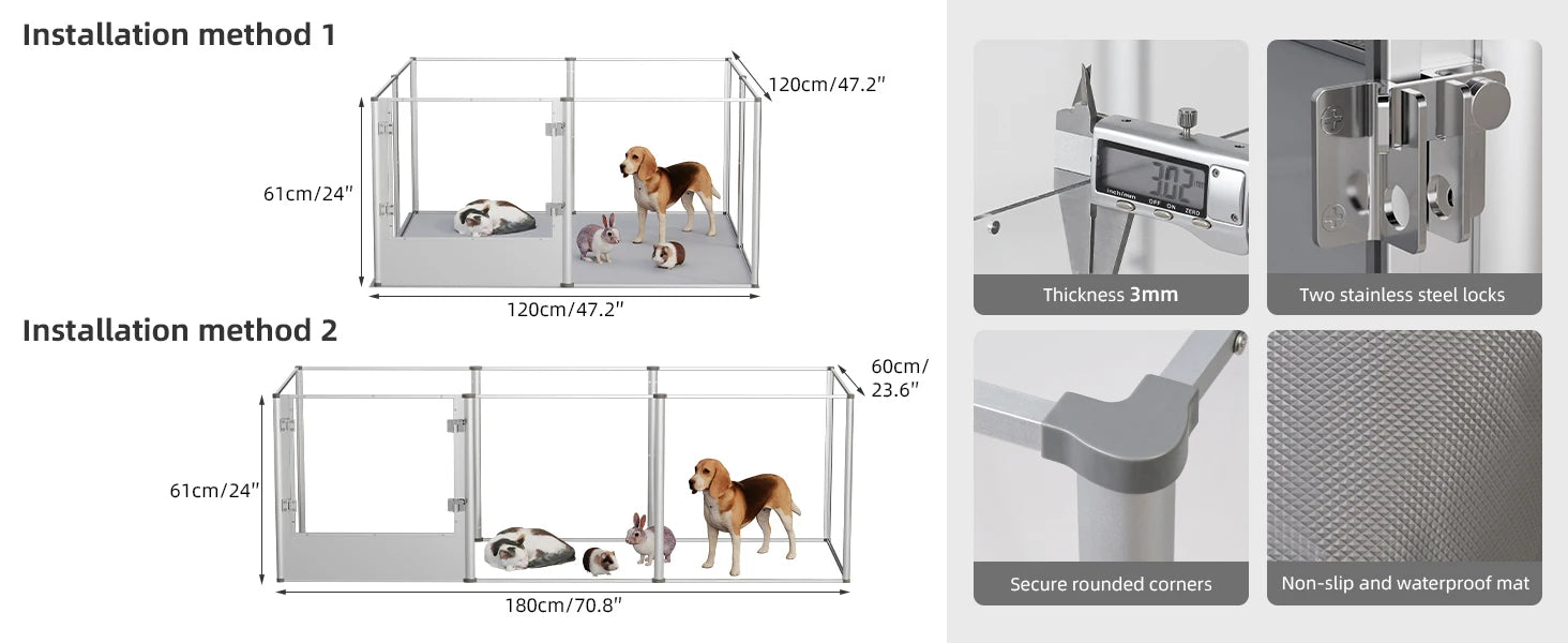 Acrylic Dog Playpen – Large Pet Enclosure with Waterproof Pad