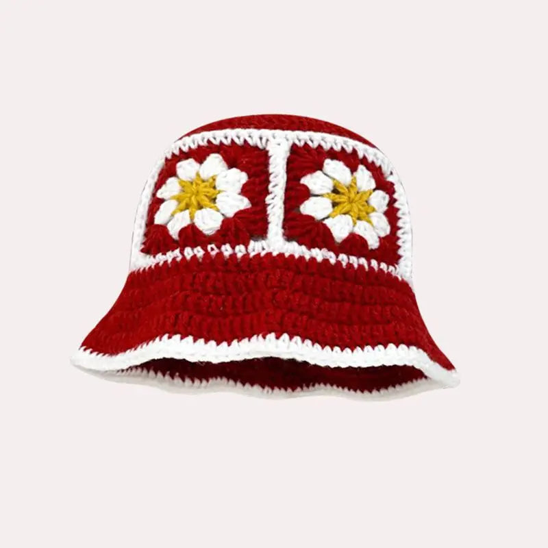2023 Autumn Handmade Crochet Flower Bucket Hat – Knitted Y2K Beanie for Women
