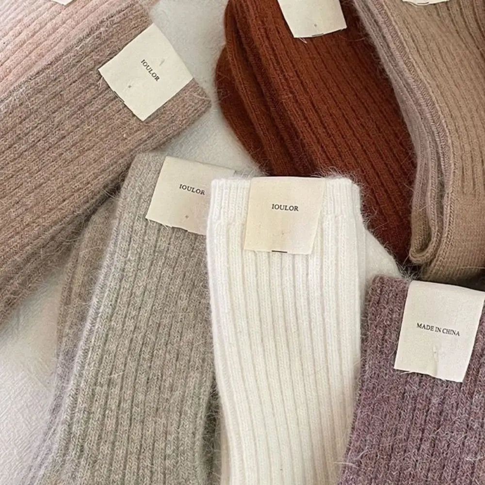 Cozy Velvet Winter Socks for Women – Warm Mid-Tube Cashmere with Stripes